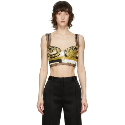 Versace Lace-trimmed Printed Silk-twill Bustier Top In Multicolour