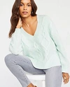 Ann Taylor V-neck Cable Sweater In Mint Creme