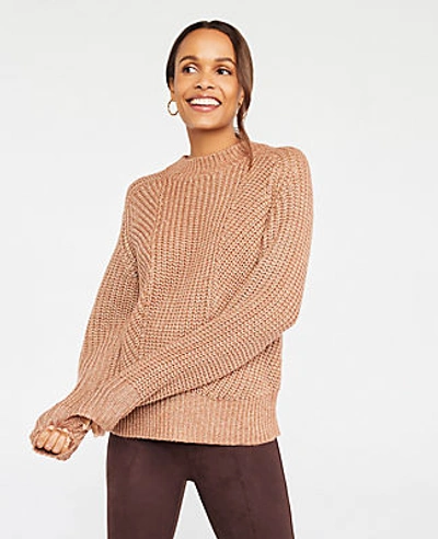 Ann Taylor Shimmer Mock Neck Sweater In Russet Brown