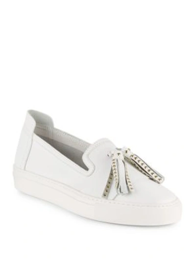 Rachel Zoe Bern Tasseled Leather Slip-on Sneakers In White