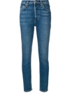 Re/done High Rise Ankle Crop Jeans In Blue