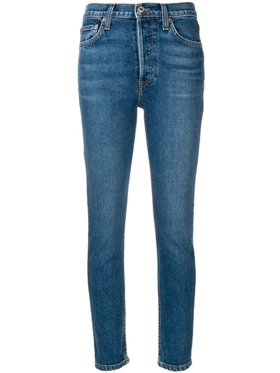 Re/done High Rise Ankle Crop Jeans In Blue