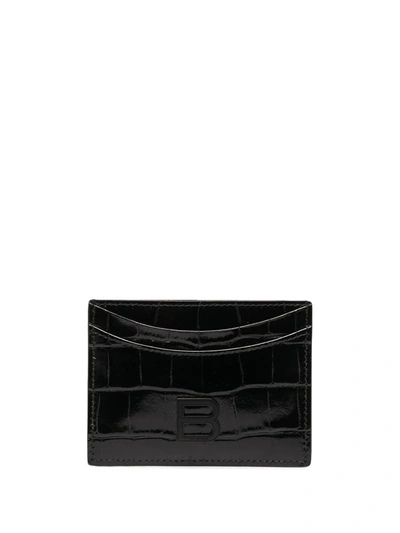 Balenciaga Hourglass Croc-effect Patent Leather Cardholder In 1000 Black