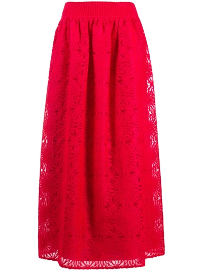 Alberta Ferretti Lace-knit Maxi Skirt In Red