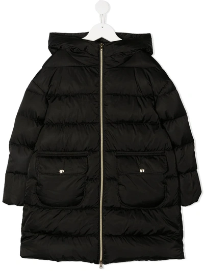 Herno Teen Long-sleeved Puffer Jacket In Black