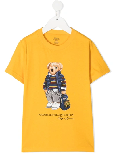 Ralph Lauren Kids' Short-sleeved Teddy Print T-shirt In Yellow