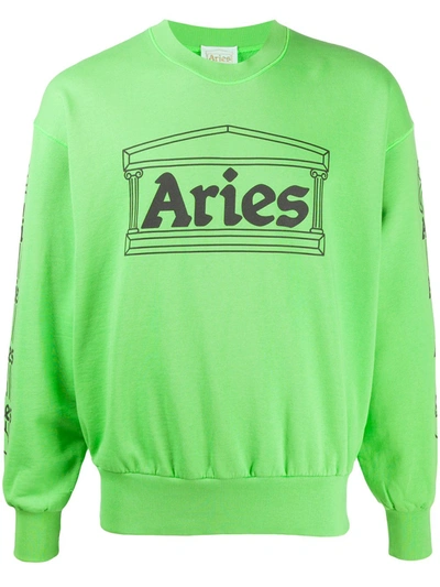 Aries Column Logo-print Cotton Sweatshirt In Green