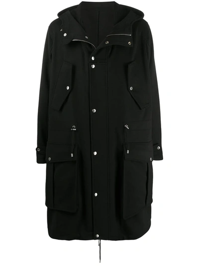 Balmain Hooded Parka Coat In Black