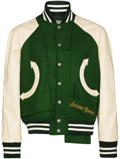 Nounion Sahara Varsity Wool Leather Bomber Jacket In Green ,white