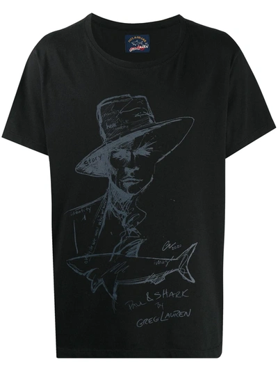 Greg Lauren Cotton Basic T-shirt W/print In Black