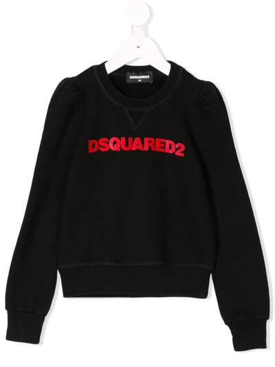 Dsquared2 Kids' Black Sweatshirt For Girl With Red Logo
