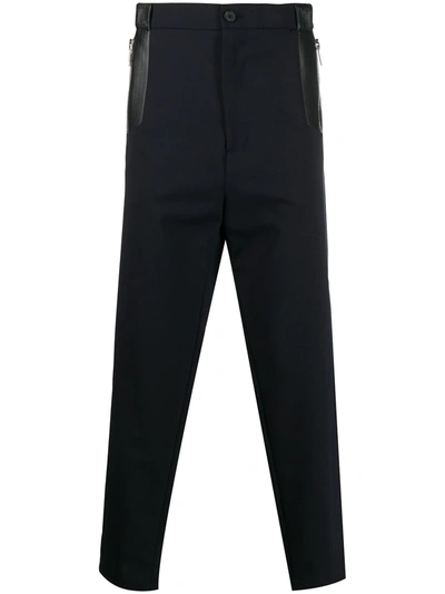 Les Hommes Leather Detailed Drop Crotch Trousers In Blue