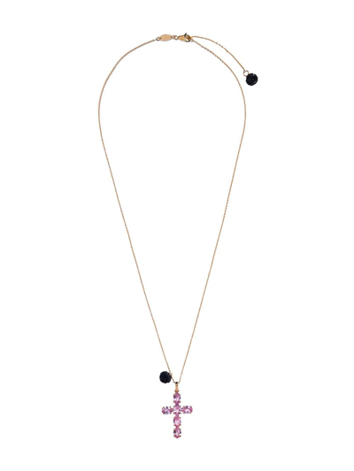 Dolce & Gabbana 18kt Yellow Gold Sapphire Cross Charm Necklace