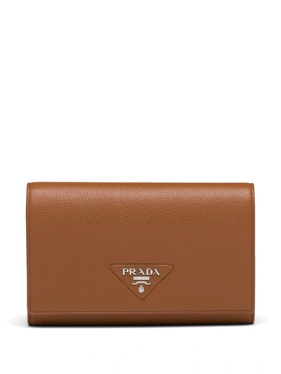 Prada Triangle-logo Continental Wallet In Brown