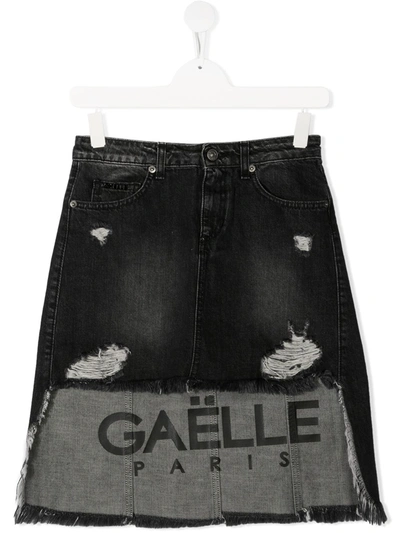 Gaelle Paris Kids' Asymmetric-hem Denim Skirt In Black