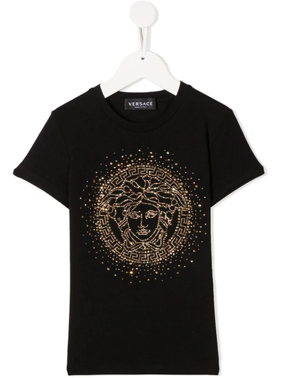 Young Versace Kids' Crystal Medusa T-shirt In Black