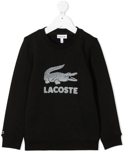 Lacoste Kids' Long-sleeved Logo Print Jumper In Black