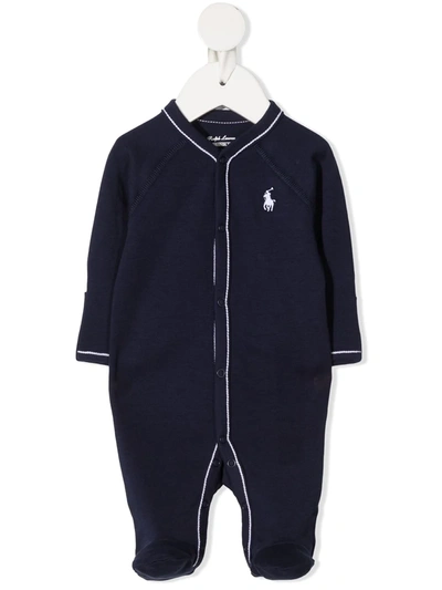 Ralph Lauren Babies' Button-up Embroider Logo Pyjamas In Blue