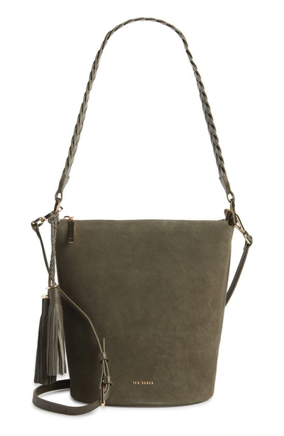 Ted Baker Rojin Leather Bucket Bag In Khaki