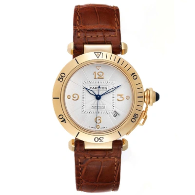 Pre-owned Cartier Silver 18k Yellow Gold Pasha W3004856 Men's Wristwatch 38 Mm