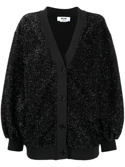 Msgm Glitter Cardigan In Black