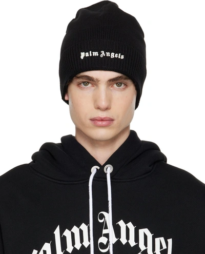 Palm Angels Logo Embroidered Wool Beanie In Black White