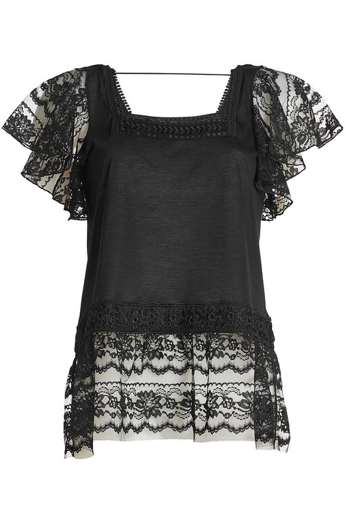 Anna Sui Top With Lace And Embroidery In Black | ModeSens