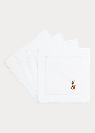 Ralph Lauren Pony Cocktail Napkin Set In White