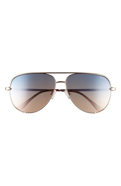 Quay High Key 68mm Aviator Sunglasses In Gold/ Navy Peach Gradient