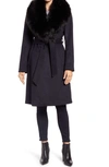 Ellen Tracy Wool Blend Wrap Coat With Removable Faux Fur Collar In Black