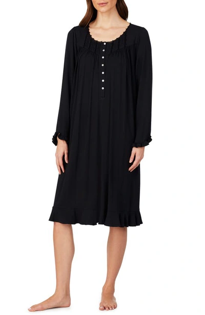 Eileen West Waltz Embroidered Long Sleeve Nightgown In Black