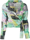 Versace Barocco Patchwork Printed Silk Cropped Shirt In Multicolour