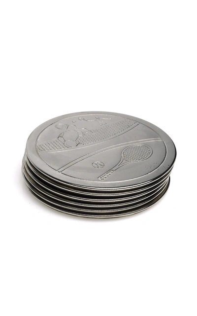 Mantiques Modern Tennis Players Coasters Set Of 6 In Silver