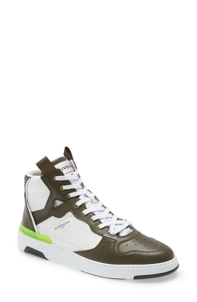 Givenchy High Top Sneaker In White/ Khaki