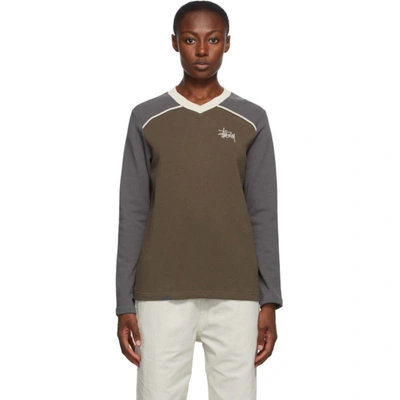 Stussy Brown And Taupe Panel V-neck Sweatshirt ModeSens