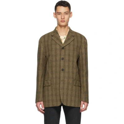 Andersson Bell Khaki Raw-cut Wool Blazer In Kh.glen Che