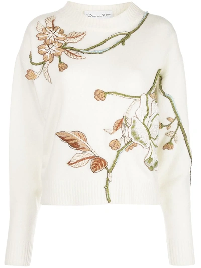 Oscar De La Renta Floral-embroidered Jumper In White