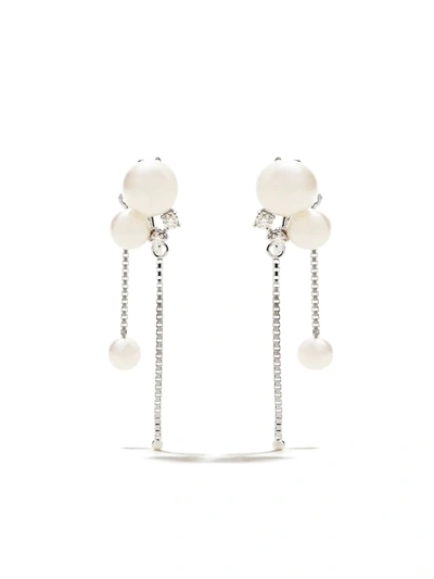 Tasaki 18kt White Gold Akoya Pearl And Diamond Chain Earrings In Silver