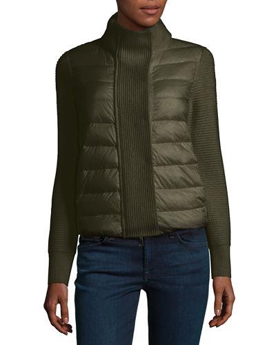 Moncler Maglione Quilted/tricot Cardigan Jacket, Olive | ModeSens
