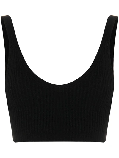 Cashmere In Love Ribbed-knit Cropped Top In Black