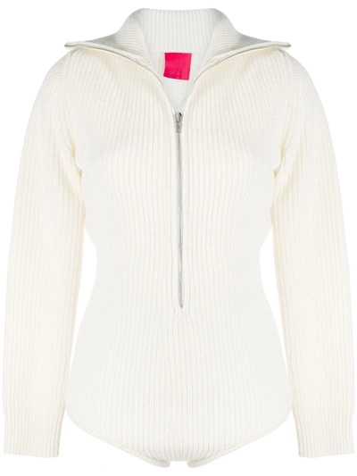 Cashmere In Love Ribbed-knit High-neck Bodysuit In White