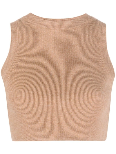 Cashmere In Love Ribbed-knit Cropped Top In Neutrals