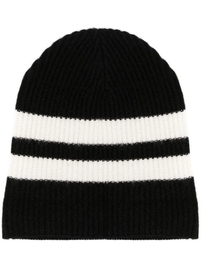 Cashmere In Love Striped Ribbed-knit Beanie In Black