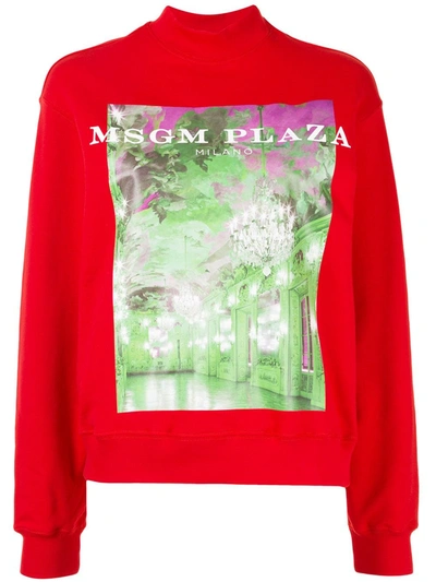 Msgm Plaza-print Cotton Sweatshirt In Red