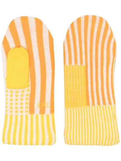 Erl Striped Wool Gloves In Orange