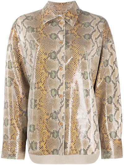 Stand Studio Snake-print Coated-jersey Shirt In Neutrals