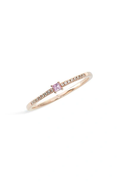 Ef Collection Princess Diamond Stack Ring In Pink Sapphire/ Yellow Gold
