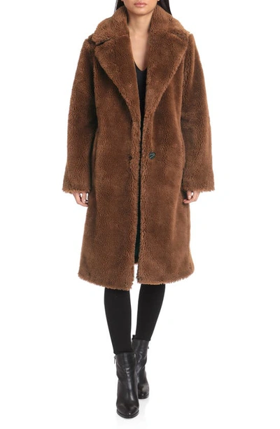 Avec Les Filles Notch Collar Faux Fur Coat In Cocoa