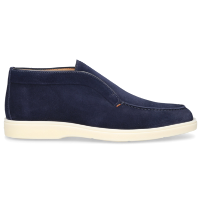 Santoni Suede Derby Ankle Boots In Blue