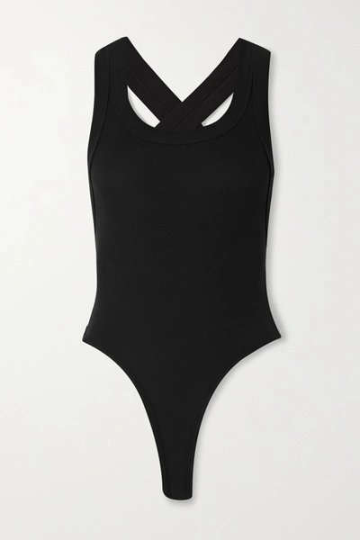 The Line By K Suki Ribbed Stretch-jersey Thong Bodysuit In Black